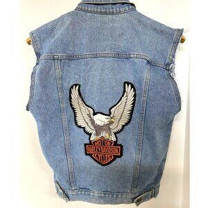 Harley Davidson x London Fog Womens 10/12 sleeveless Vest faded Demin Patch EUC